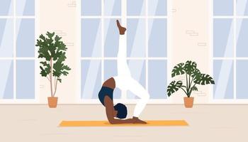 junge schöne Frau, die Chakrasana-Yoga-Pose im Yoga-Studio oder Apartment demonstriert. Vektor-Illustration vektor