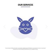 unsere dienstleistungen kaninchen hasen lieben niedliche ostern solide glyph icon web card template vektor