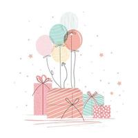 illustration eines festtagssets, geschenkboxen und luftballons. Vektor