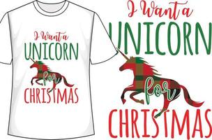 Ich möchte ein Einhorn für Weihnachts-T-Shirt-Design vektor