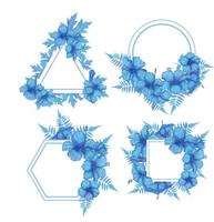 satz aquarellblatt und blumenrahmen, blaue blätter clipart vektor