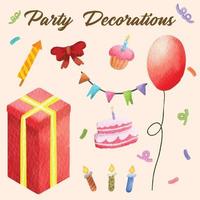 satz von aquarell partydekorationen clipart vektor