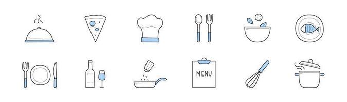 Reihe von Koch- und Küchenchef-Restaurant-Doodle-Symbolen vektor