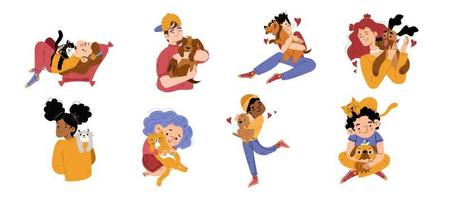 barn kram husdjur Pojkar flickor innehav hundar och katter vektor
