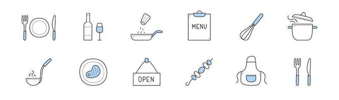 klotter ikoner av mat, kök, restaurang vektor