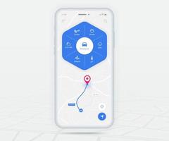 karte gps-navigations-app ux ui-konzept, mobile kartenanwendung, smartphone-app-suchkartennavigation, technologiekarte, stadtnavigationskarten, stadtstraße, gps-verfolgung, standortverfolgung, vektorillustration vektor