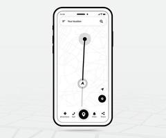 karte gps-navigation ux ui umriss, smartphone-kartenanwendung und zielort auf dem bildschirm, app-suchkartennavigation, technologiekarte, stadtnavigationskarten, kartensymbol, verfolgung, standort, vektor