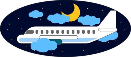 flygplan flygande i natt, illustration, vektor på vit bakgrund.