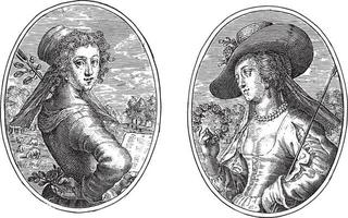 silvia und aminta, crispijn van de passe ii, 1640, vintage illustration. vektor