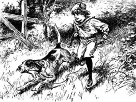 James und Hund, Vintage Illustration. vektor