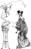 Frau und Urne, Vintage Illustration vektor