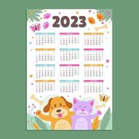 niedliche glückliche tierkalendervorlage 2023 vektor