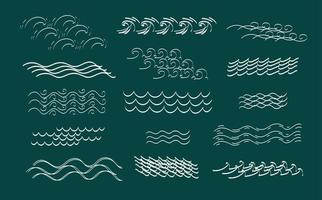 Wellenmeer, Aqua Flow Line Doodle Set. vektor hand gezeichnete skizze gekritzel umriss illustration