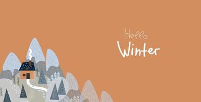 wintersonnenwende, landschaft für winter- und neujahrsferien. Vektor-Kinderspiel-Banner, Grußkarte vektor