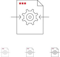 Datei Zahnradeinstellung Pfeil Fett und dünne schwarze Linie Symbolsatz vektor