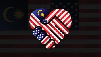 vereinigte staaten von amerika und malaysia flaggen im handschlag der beziehungen. zwei Flaggen zusammen. geeigneter einsatz für malaysia und amerika event vektor