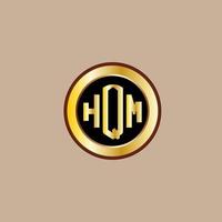 kreatives hqm-buchstaben-logo-design mit goldenem kreis vektor