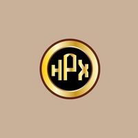 kreatives hpx-buchstaben-logo-design mit goldenem kreis vektor