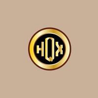 kreatives hqx-buchstaben-logo-design mit goldenem kreis vektor