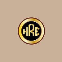 kreatives hre-brief-logo-design mit goldenem kreis vektor