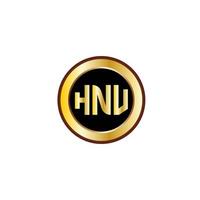 kreatives hnu-brief-logo-design mit goldenem kreis vektor