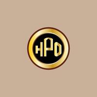 kreatives hpo-brief-logo-design mit goldenem kreis vektor
