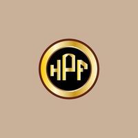 kreatives hpf-buchstaben-logo-design mit goldenem kreis vektor