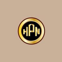 kreatives hpn-buchstaben-logo-design mit goldenem kreis vektor