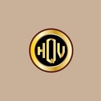 kreatives hqv-buchstaben-logo-design mit goldenem kreis vektor