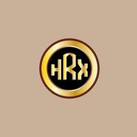 kreatives hrx-brief-logo-design mit goldenem kreis vektor