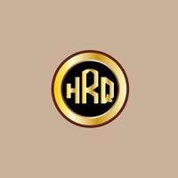 kreatives hrq-brief-logo-design mit goldenem kreis vektor