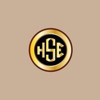 kreatives hse-buchstaben-logo-design mit goldenem kreis vektor