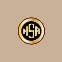 kreatives hsa-buchstaben-logo-design mit goldenem kreis vektor