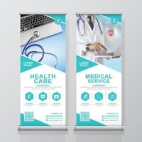 Gesundheitswesen und medizinische und flache Symbole rollen Design, Standee und Banner-Vorlagendekoration für Ausstellungs-, Druck-, Präsentations- und Broschüren-Flyer-Konzeptvektorillustration auf vektor