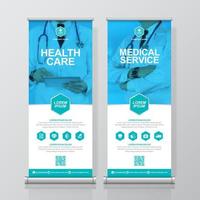 Gesundheitswesen und medizinische und flache Symbole rollen Design, Standee und Banner-Vorlagendekoration für Ausstellungs-, Druck-, Präsentations- und Broschüren-Flyer-Konzeptvektorillustration auf vektor