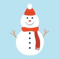 söt snögubbe i en hatt och scarf. isolerat snögubbe. vektor illustration. platt stil.