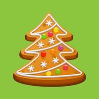 weihnachtsbaumförmiger Lebkuchen. hausgemachte süße Weihnachtskekse mit Puderzucker und Marmelade. Vektor-Illustration. vektor