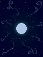 Nachthimmel im Cartoon-Stil mit Mond, Sternen und Wolken, Vektorgrafik vektor