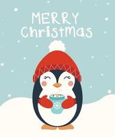 Weihnachtsgrußkarte 2023 mit Cartoon-Baby-Pinguin vektor