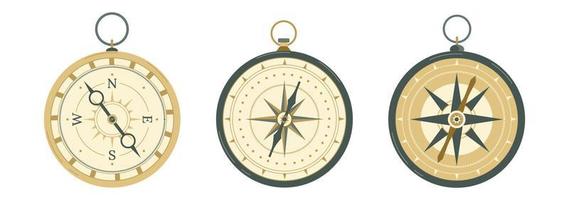 Retro-Kompass mit Windrose, Pfeil, Schleife vektor