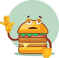 Burger hält eine Hand hoch, Illustration, Vektor auf weißem Hintergrund.