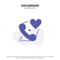 unsere dienstleistungen telefonanruf herz liebe valentine solide glyph icon web card template vektor