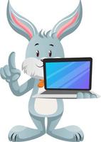 Hase mit Laptop, Illustration, Vektor auf weißem Hintergrund.