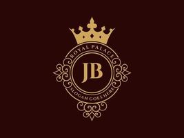 brev J B antik kunglig lyx victorian logotyp med dekorativ ram. vektor