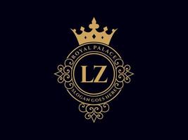 brev lz antik kunglig lyx victorian logotyp med dekorativ ram. vektor