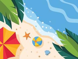 Illustration der Sommer-Strandferien mit Blick auf den Hintergrund mit Regenschirm, Strandball und Seestern-Vektorillustration vektor