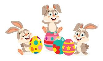 tecknad serie kaniner med påsk ägg vektor