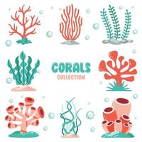 platt teckning av färgrik koraller vektor