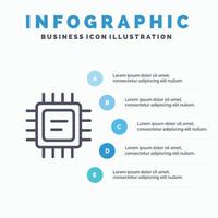 CPU-Mikrochip-Prozessor-Liniensymbol mit 5 Schritten Präsentation Infografiken Hintergrund vektor