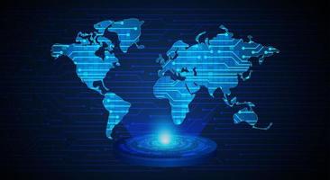 Holografischer Projektor der modernen Weltkarte auf Technologiehintergrund vektor